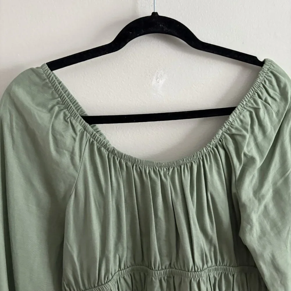 Daisy & Delilah Stitch Fix Women L Green Linen Blend Boho Larisa Peplum Top NWT